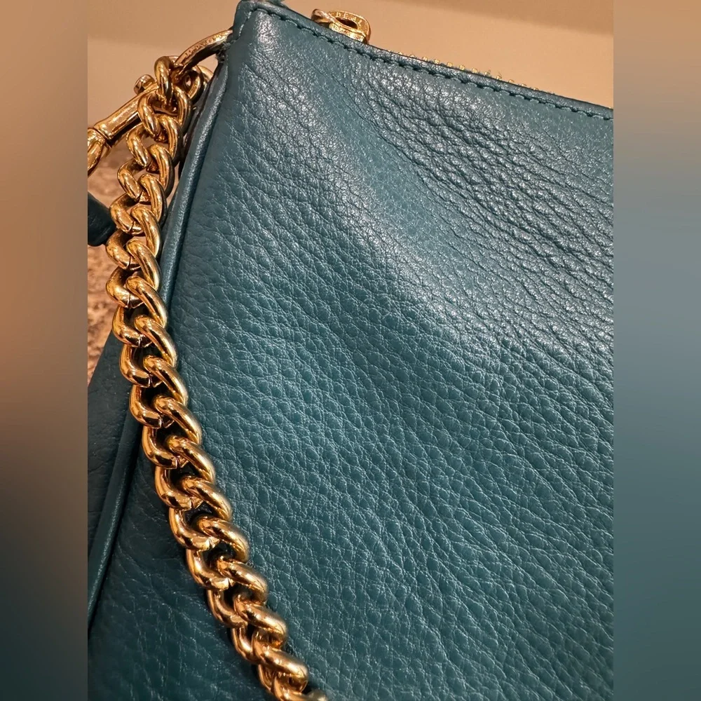 Coach Teal Pebbled Leather Shoulder Bag - Picture 3 of 7